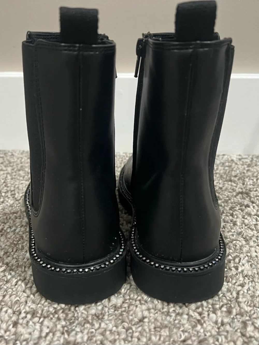 ZARA Black Chelsea Ankle Boots Studded Sole Zip Kids Size US 2 EU 33